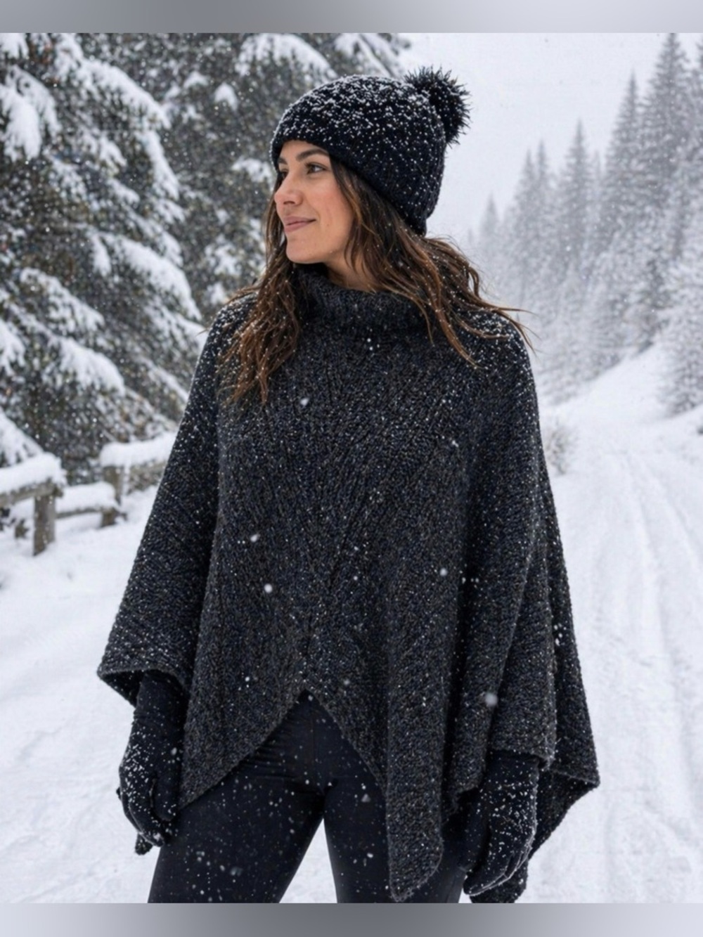 NWT Simply Natural Designs poncho/cape. Dark gray knit, 100% baby alpaca.